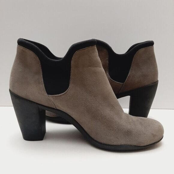 CLARKS Slip-on Ankle Boots Rubber Soles High Heel Grey & Black Sz 8 - Picture 10 of 13